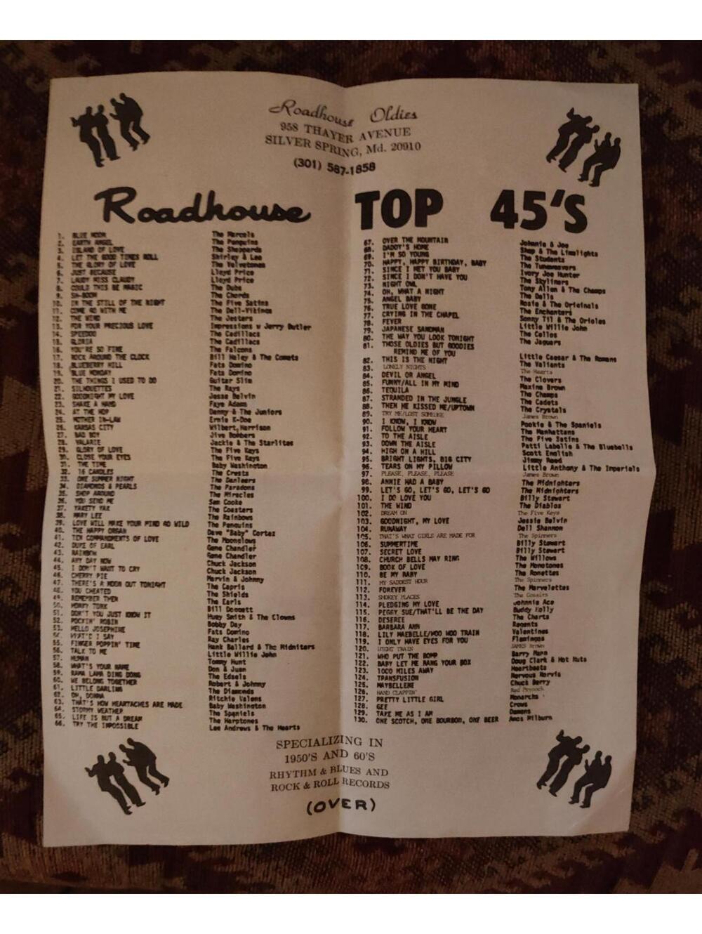 Vintage Roadhouse records Silver Spring MD - list of 45s